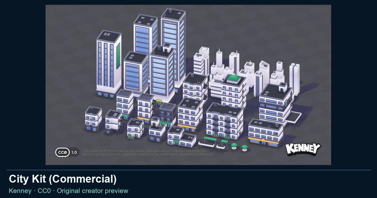 Actual asset-pack preview for City Kit (Commercial)