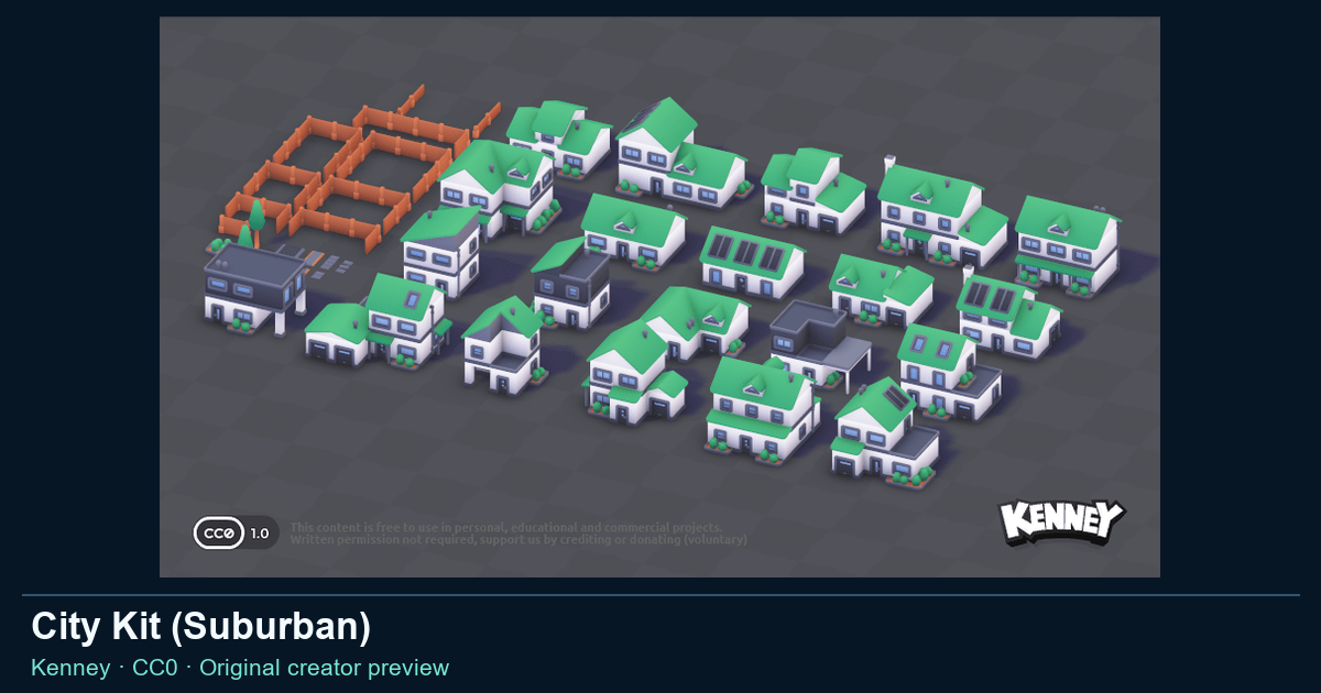 Actual asset-pack preview for City Kit (Suburban)