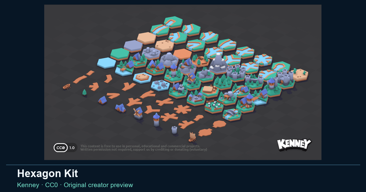 Actual asset-pack preview for Hexagon Kit