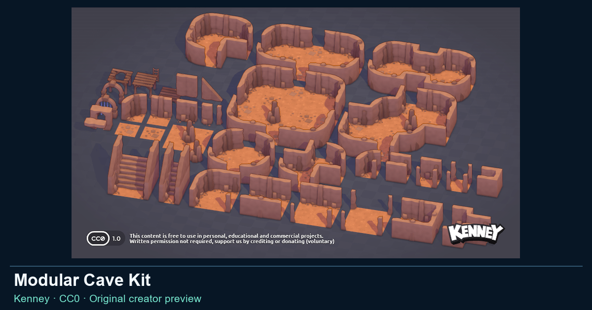 Actual asset-pack preview for Modular Cave Kit