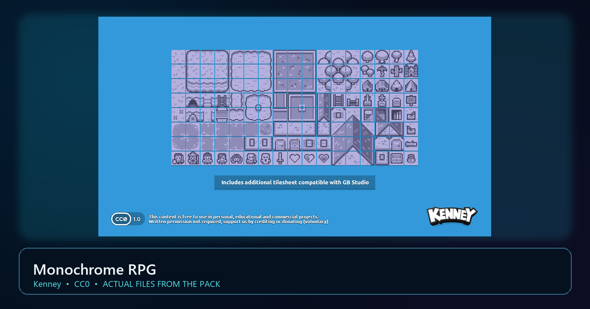 Actual asset-pack preview for Monochrome RPG