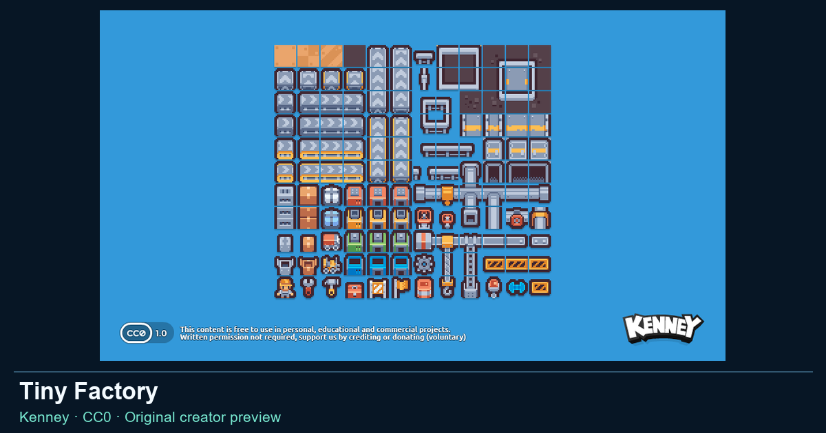 Actual asset-pack preview for Tiny Factory