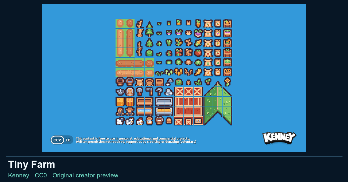 Actual asset-pack preview for Tiny Farm
