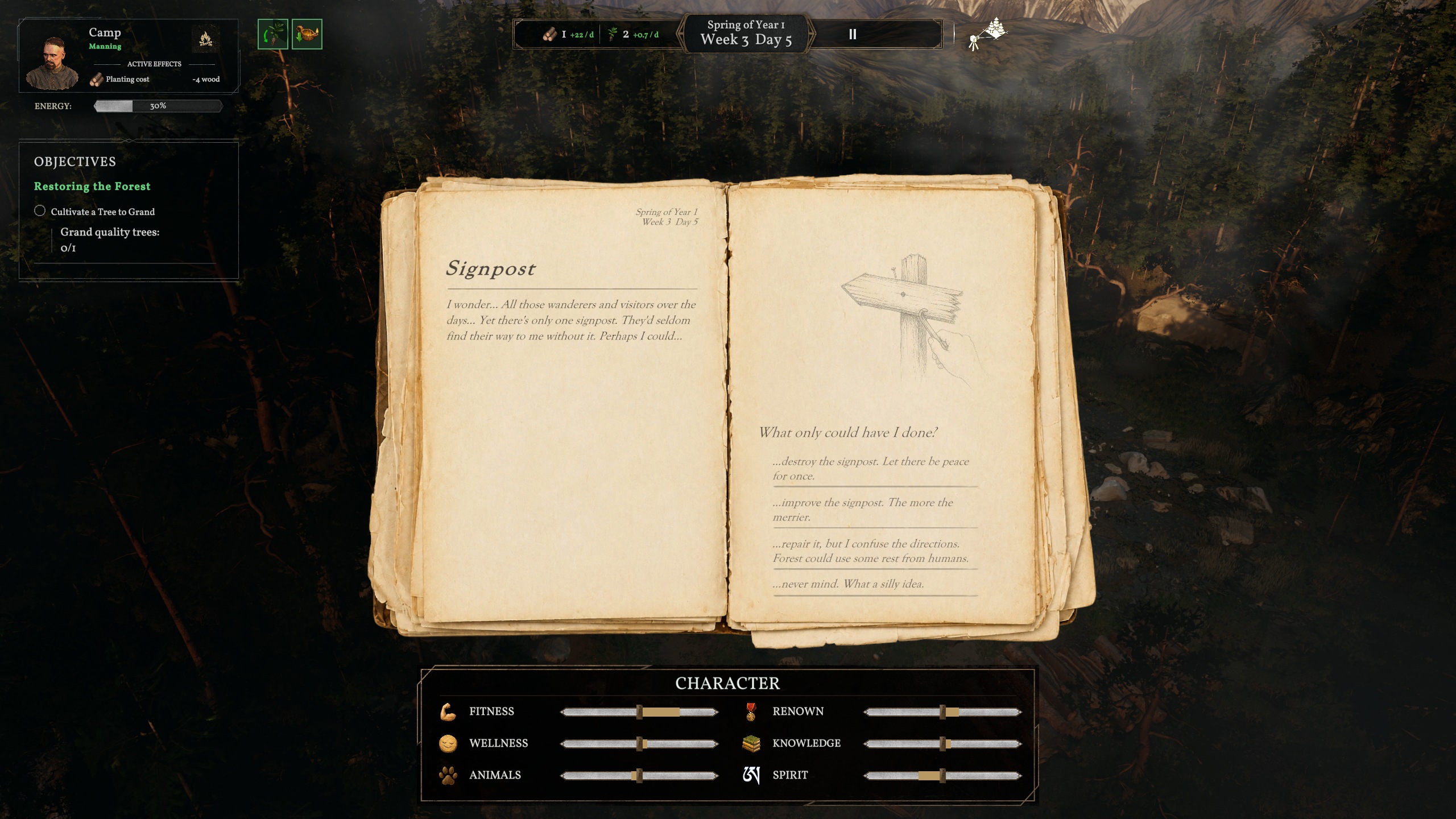 Forester — Journal encounter and choices