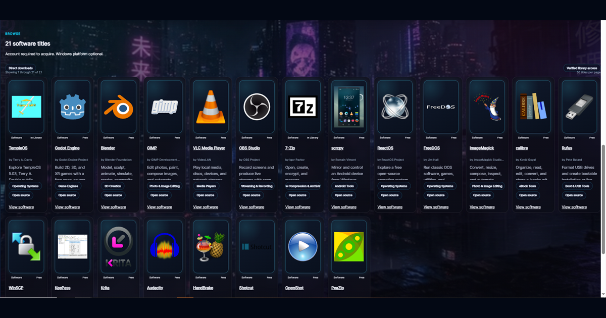 Free game development software for indie developers in the NeonRoof catalog