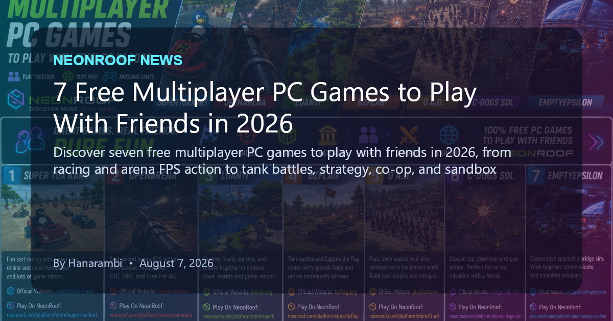 NeonRoof News social preview for 7 Free Multiplayer PC Games to Play With Friends in 2026