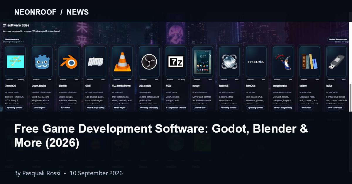 Free game development software for indie developers in the NeonRoof catalog