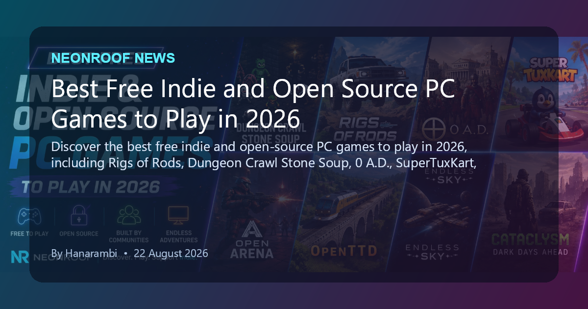 NeonRoof News social preview for Best Free Indie and Open Source PC Games to Play in 2026