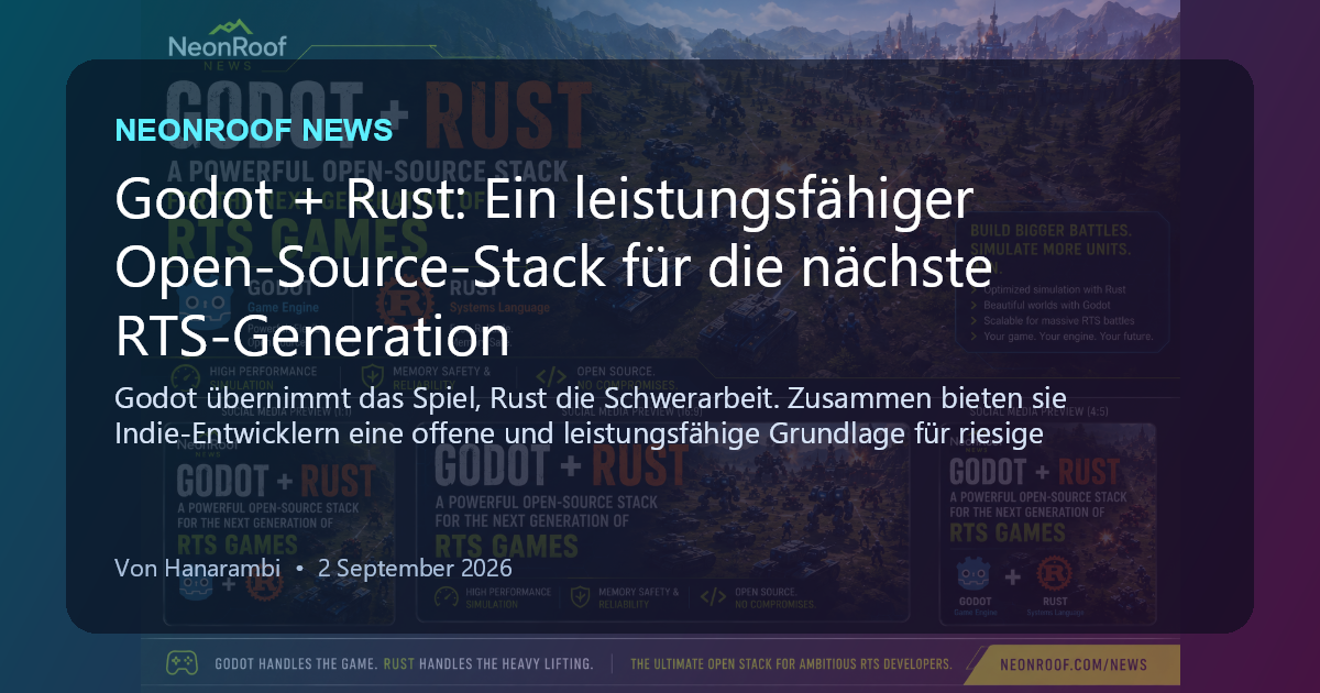 NeonRoof News social preview for Godot + Rust: Ein leistungsfähiger Open-Source-Stack für die nächste RTS-Generation