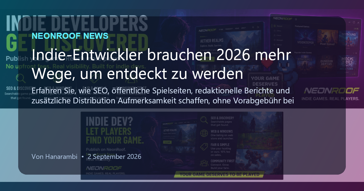NeonRoof News social preview for Indie-Entwickler brauchen 2026 mehr Wege, um entdeckt zu werden