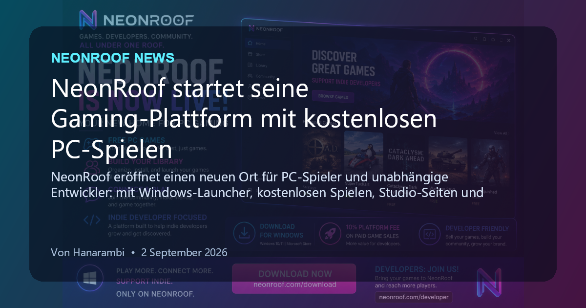NeonRoof News social preview for NeonRoof startet seine Gaming-Plattform mit kostenlosen PC-Spielen