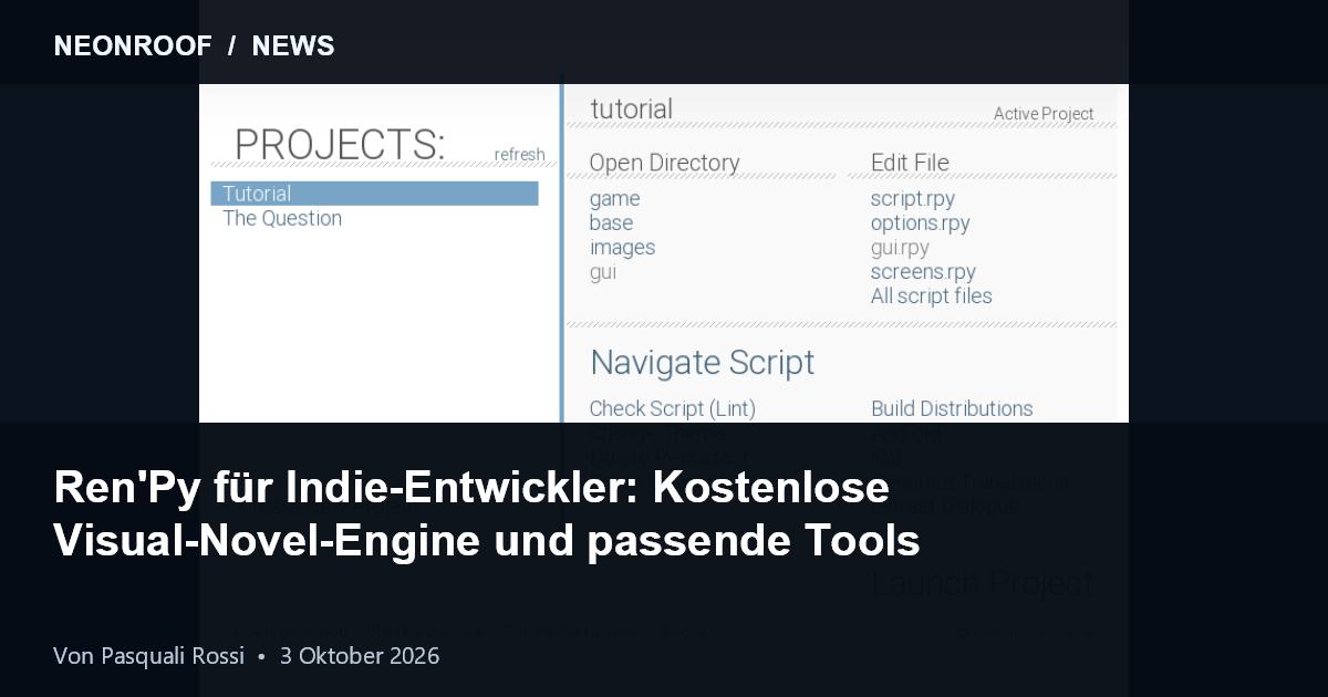 Ren'Py launcher and project interface, official documentation screenshot
