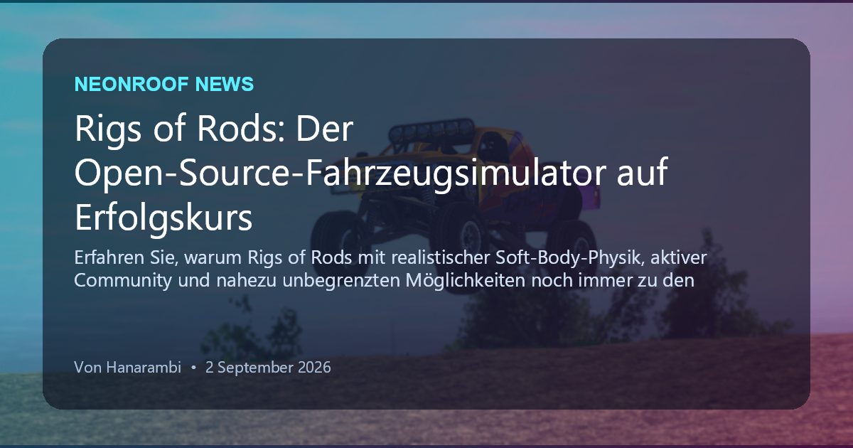 NeonRoof News social preview for Rigs of Rods: Der Open-Source-Fahrzeugsimulator auf Erfolgskurs