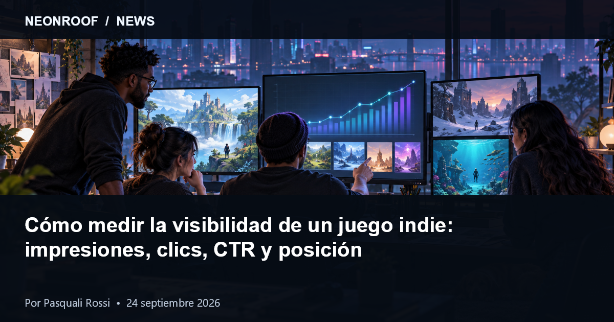 Equipo indie revisando impresiones, clics y acciones de jugadores sin confundir las métricas