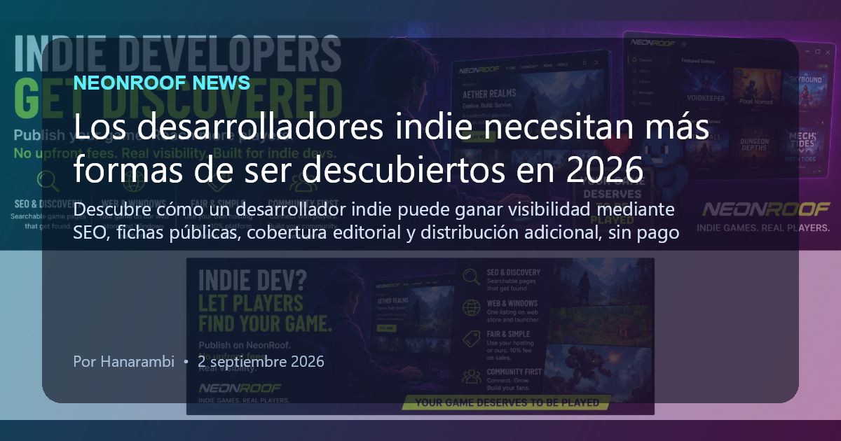 NeonRoof News social preview for Los desarrolladores indie necesitan más formas de ser descubiertos en 2026