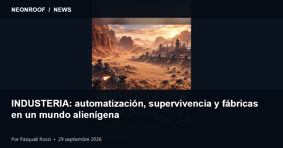 Portada de INDUSTERIA con una colonia industrial en un desierto alienígena