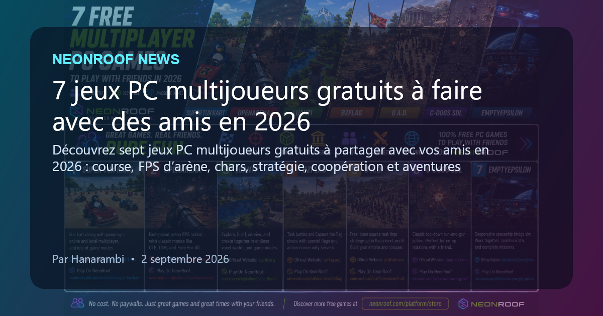 NeonRoof News social preview for 7 jeux PC multijoueurs gratuits à faire avec des amis en 2026