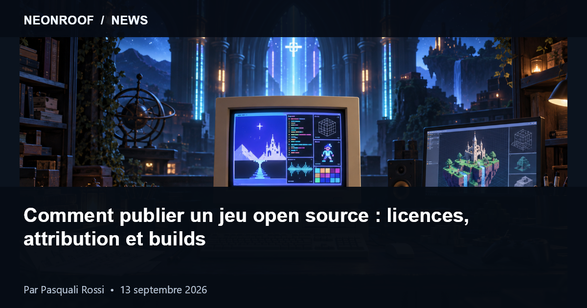 Un poste logiciel rétro et moderne représentant la création open source et une publication responsable