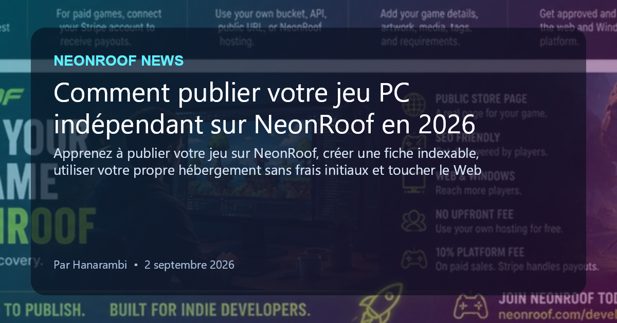 NeonRoof News social preview for Comment publier votre jeu PC indépendant sur NeonRoof en 2026