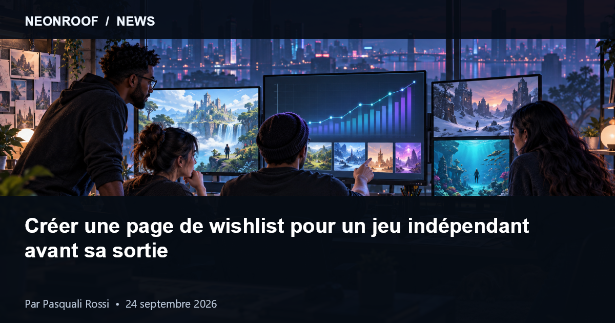 Développeurs indépendants préparant une campagne de wishlist avec visuels, gameplay et données de découverte