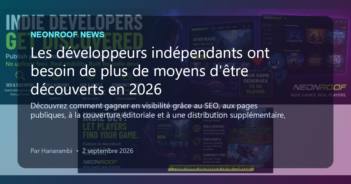 NeonRoof News social preview for Les développeurs indépendants ont besoin de plus de moyens d'être découverts en 2026