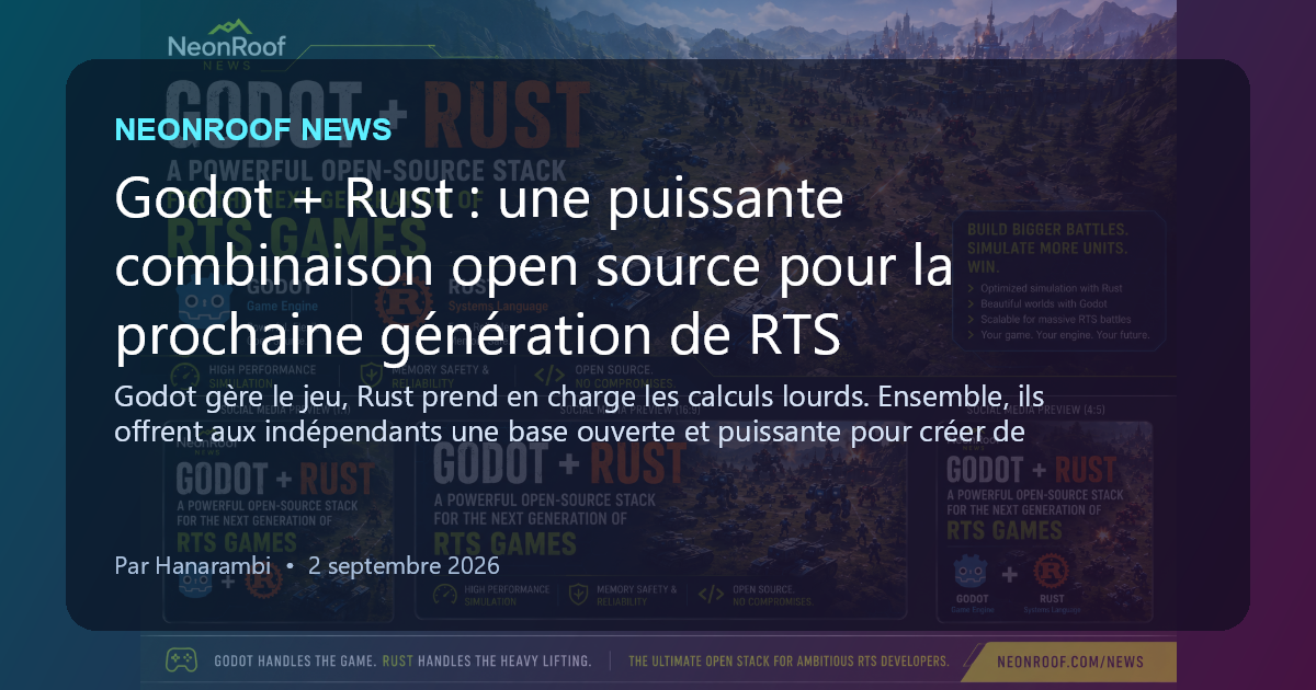 NeonRoof News social preview for Godot + Rust : une puissante combinaison open source pour la prochaine génération de RTS