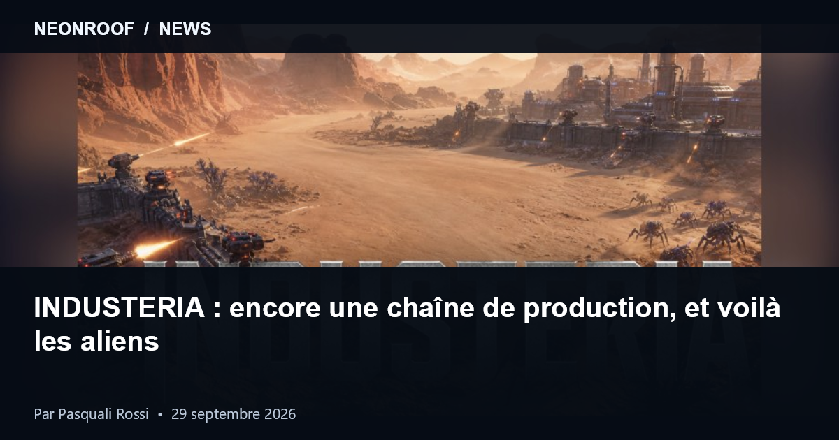 Illustration d'INDUSTERIA fournie par Arcane Labs : usines et défenses dans un désert extraterrestre