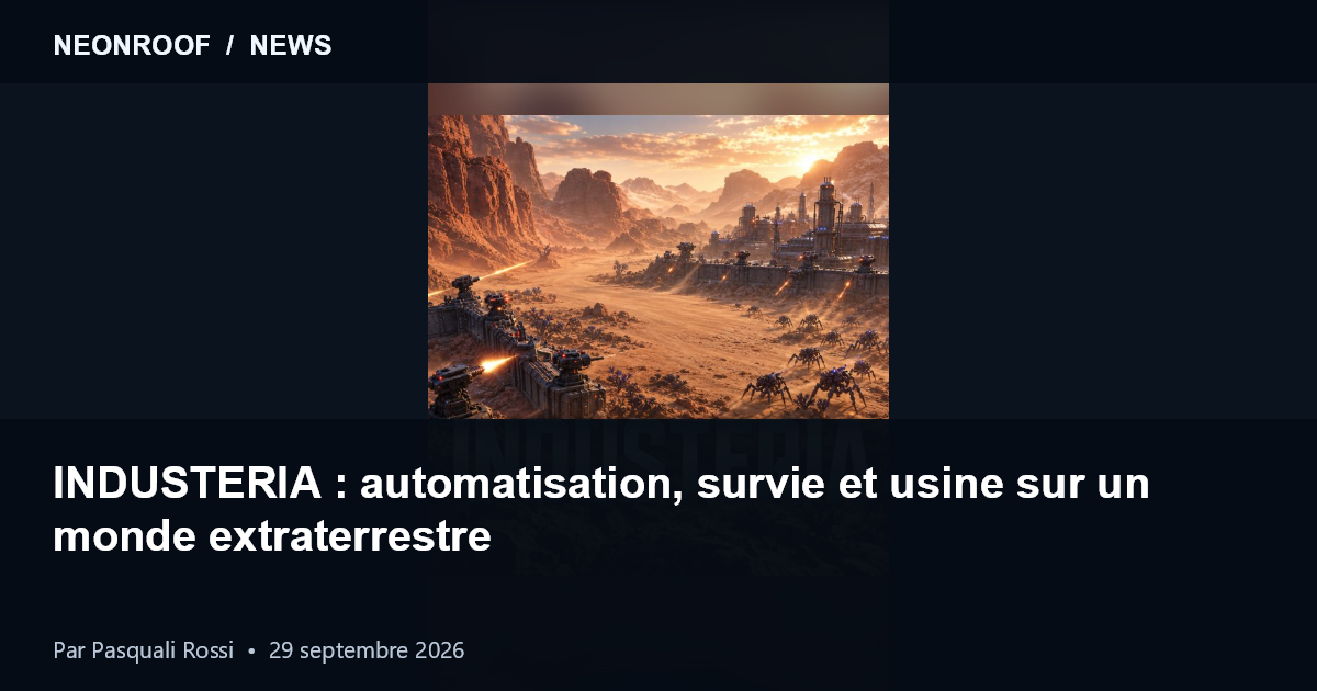 Illustration d'INDUSTERIA montrant une colonie industrielle dans un désert extraterrestre