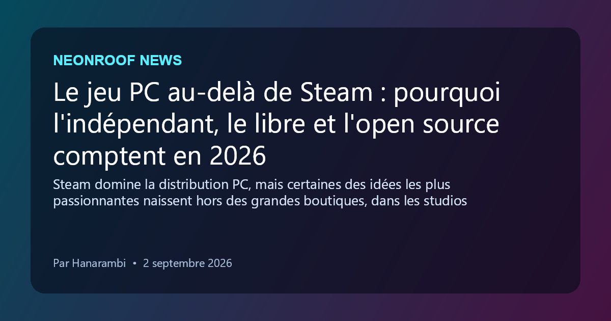 NeonRoof News social preview for Le jeu PC au-delà de Steam : pourquoi l'indépendant, le libre et l'open source comptent en 2026