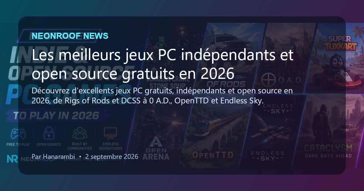 NeonRoof News social preview for Les meilleurs jeux PC indépendants et open source gratuits en 2026