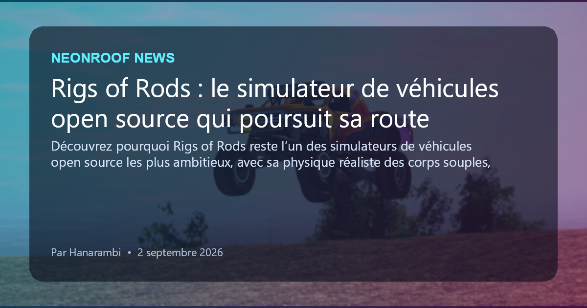 NeonRoof News social preview for Rigs of Rods : le simulateur de véhicules open source qui poursuit sa route