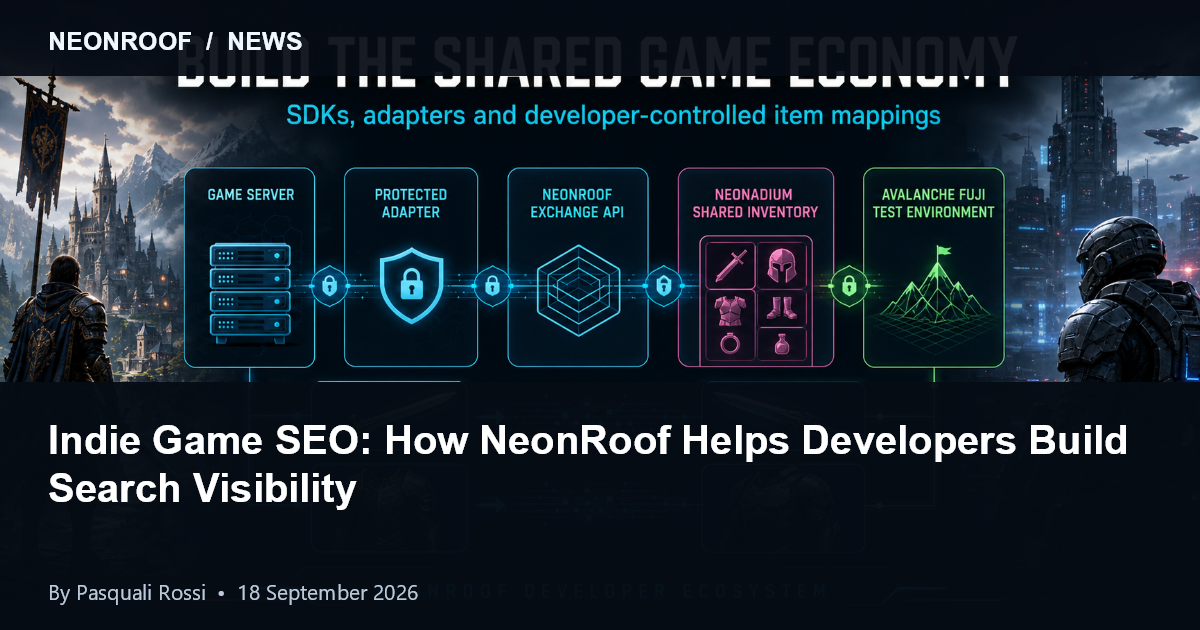 NeonRoof ecosystem connecting indie games, developer profiles and search discovery resources