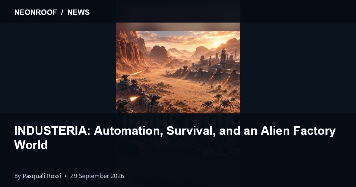INDUSTERIA cover art showing an industrial colony in an alien desert