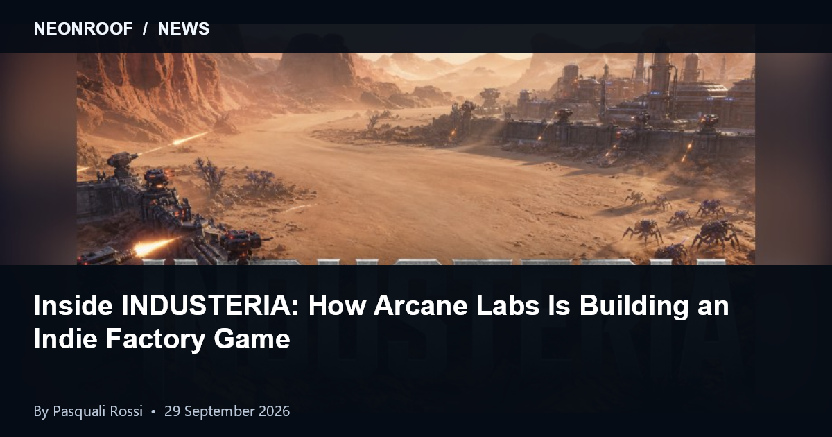 Wide INDUSTERIA artwork showing an alien industrial settlement and its defenses