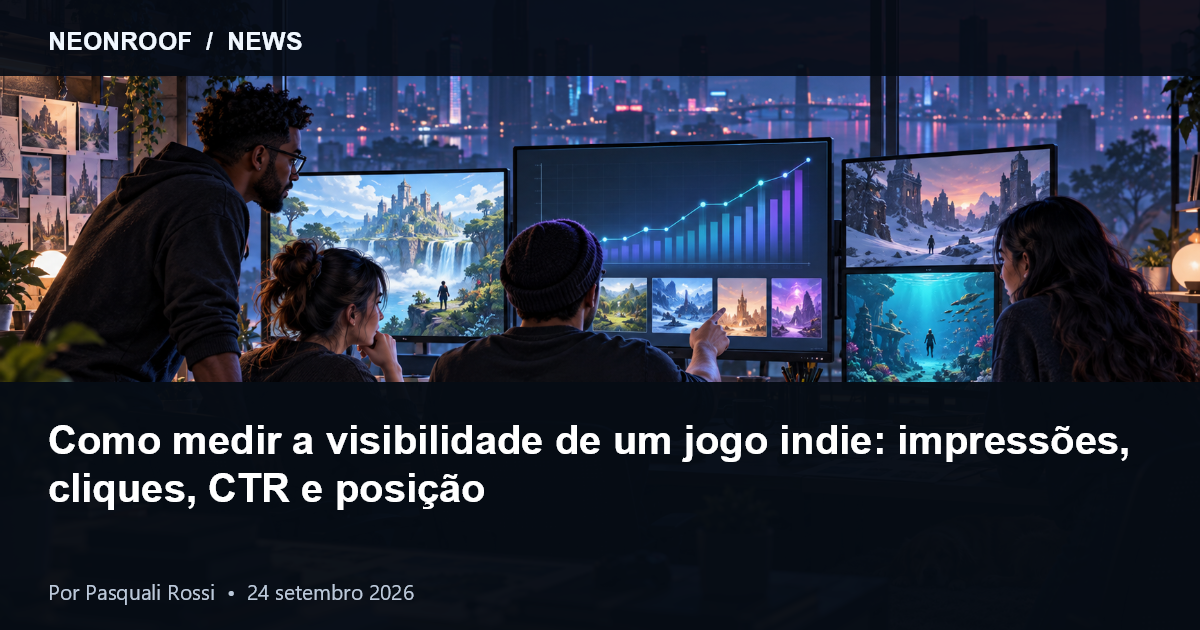 Equipe indie analisando impressões, cliques e ações dos jogadores sem confundir as métricas