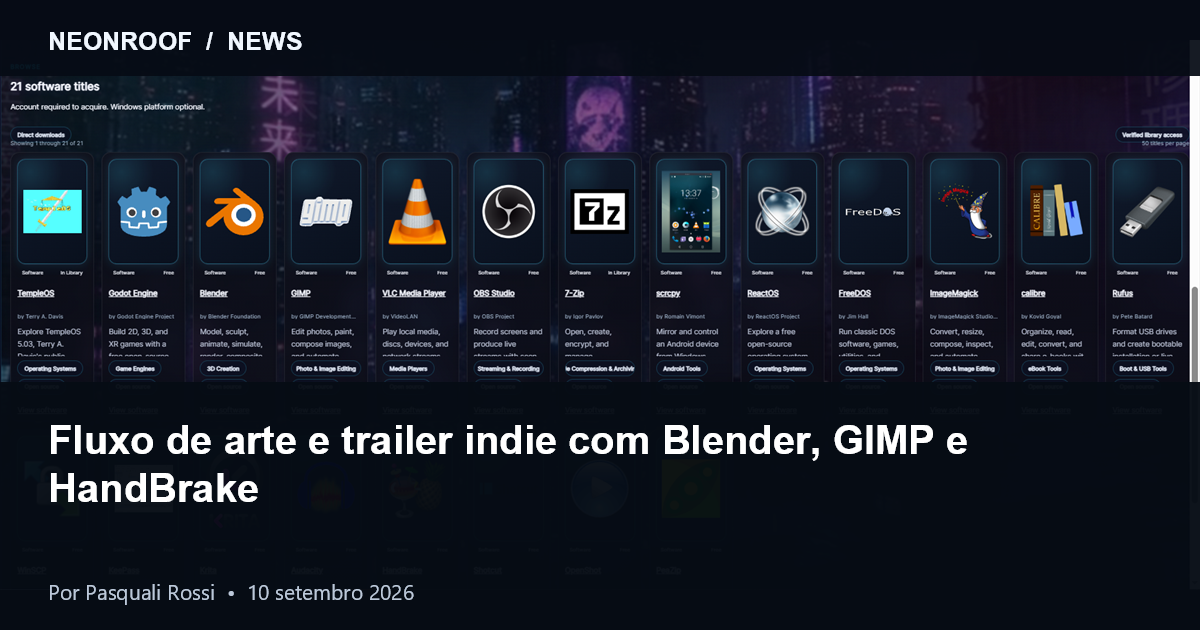 Fluxo de arte e trailer para jogos indie com Blender, GIMP e HandBrake