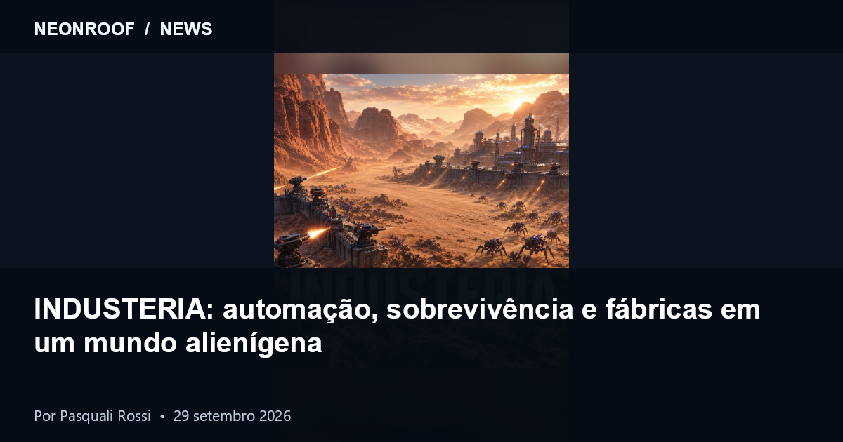 Capa de INDUSTERIA com uma colônia industrial em um deserto alienígena