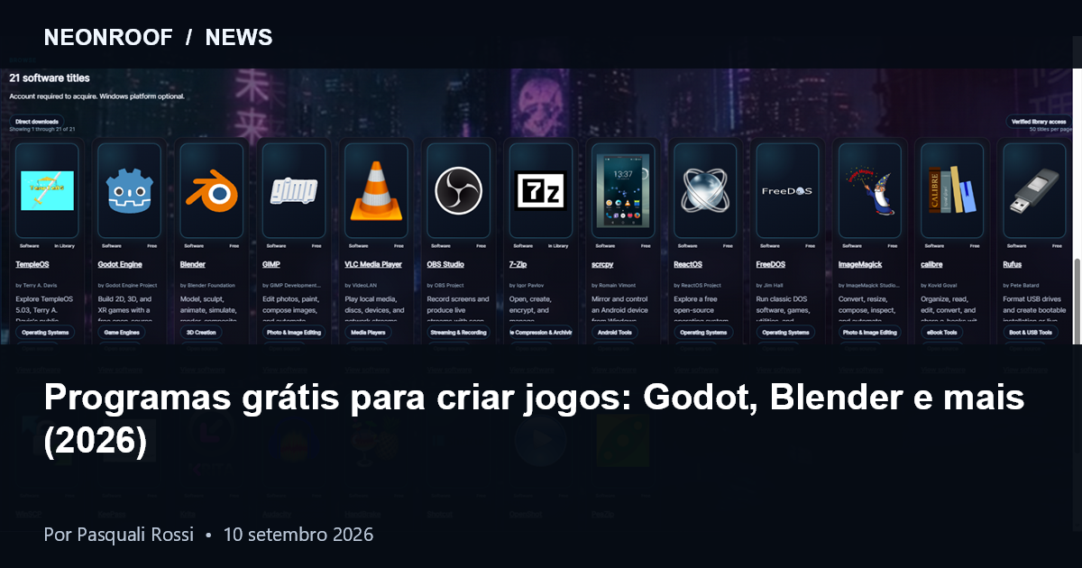 Programas gratuitos de desenvolvimento de jogos indie no catálogo da NeonRoof