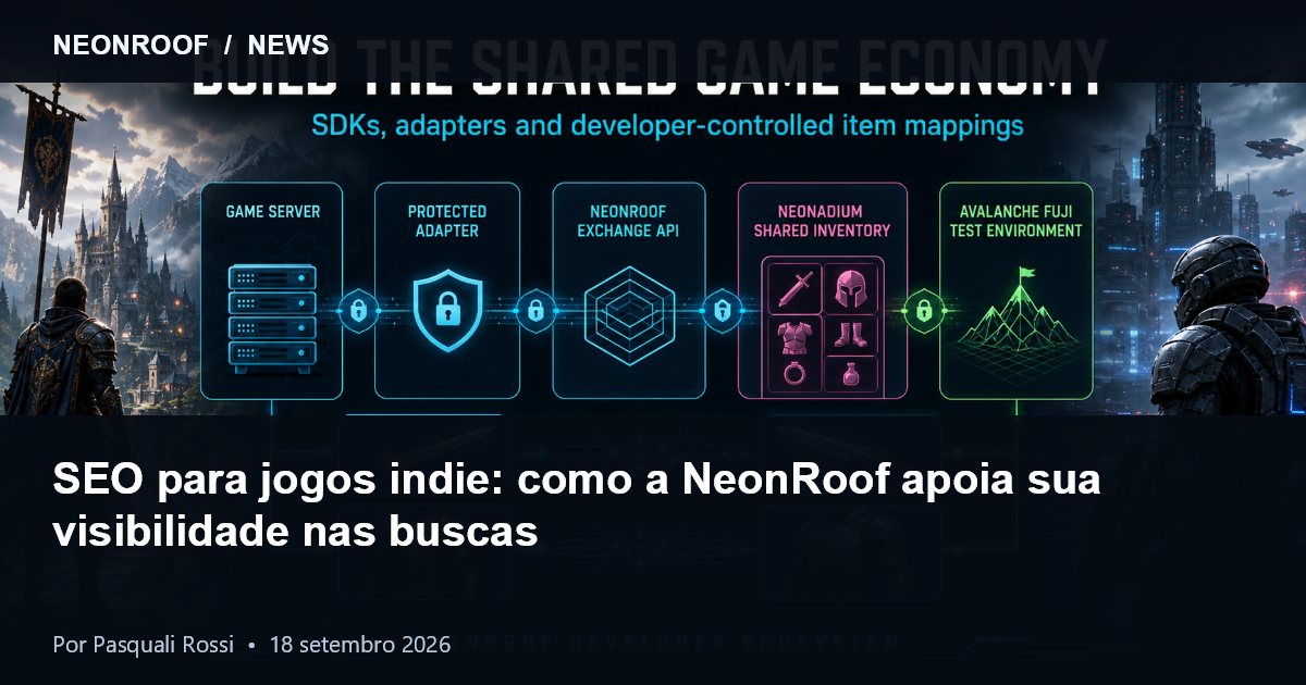 Ecossistema NeonRoof conectando jogos indie, perfis de desenvolvedores e recursos de descoberta