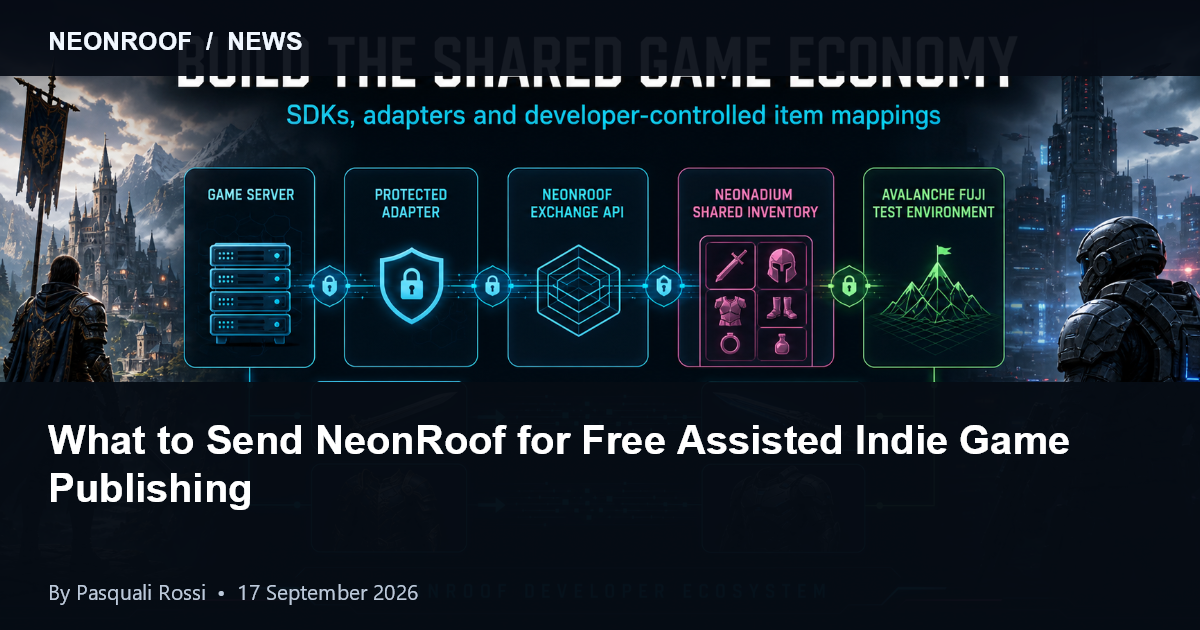 NeonRoof game publishing ecosystem with connected game and developer pages